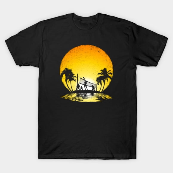 Sunset Beach Volleyball Retro Coastal Athletics Sport Design Unisex T-Shirt, up to size 3XL.