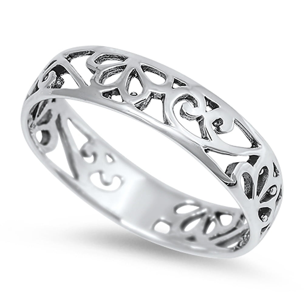 Filigree Bali Band Wave .925 Sterling Silver Ring Sizes 4-13
