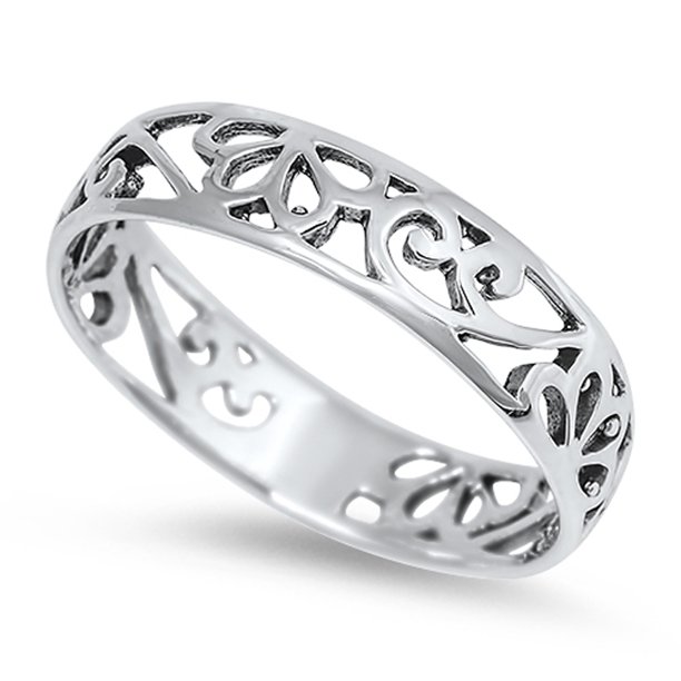 Sac Silver - Women's Cutout Filigree Design Cute Ring New 925 Sterling ...