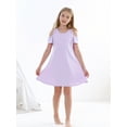 thumbnail image 4 of Stelle Girls Cold Shoulder Sundress Short Sleeve Solid Color Swing Casual Dresses,Tweens Cotton Comfy Shift Swing A-Line Midi Dress Loose Tunic Shirt Dress Skater Dress,Lavender，4T, 4 of 8