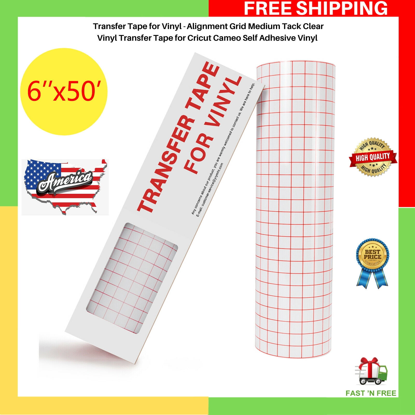 Clear Vinyl Transfer Paper Tape Roll 6" x 50 Feet Clear W/Red Alignment