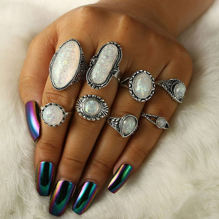 Cheers.US 8Pcs Set Finger Ring Knuckle Ring Fake Peal Set for Women Girls Vintage Stackable Finger Rings Set