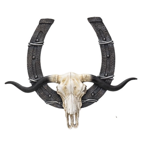Western Horseshoe with Cow Skull Wall Plaque 21.75 x 18.5 Inch