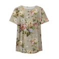thumbnail image 3 of Fsqjgq Women Shirts Funny Cute White Tops for Women Short Sleeve Button Neck Flower Printed Pleated T Shirt Top Casual Floral Fit Shirts Tee Blouse Green 2Xl, 3 of 4
