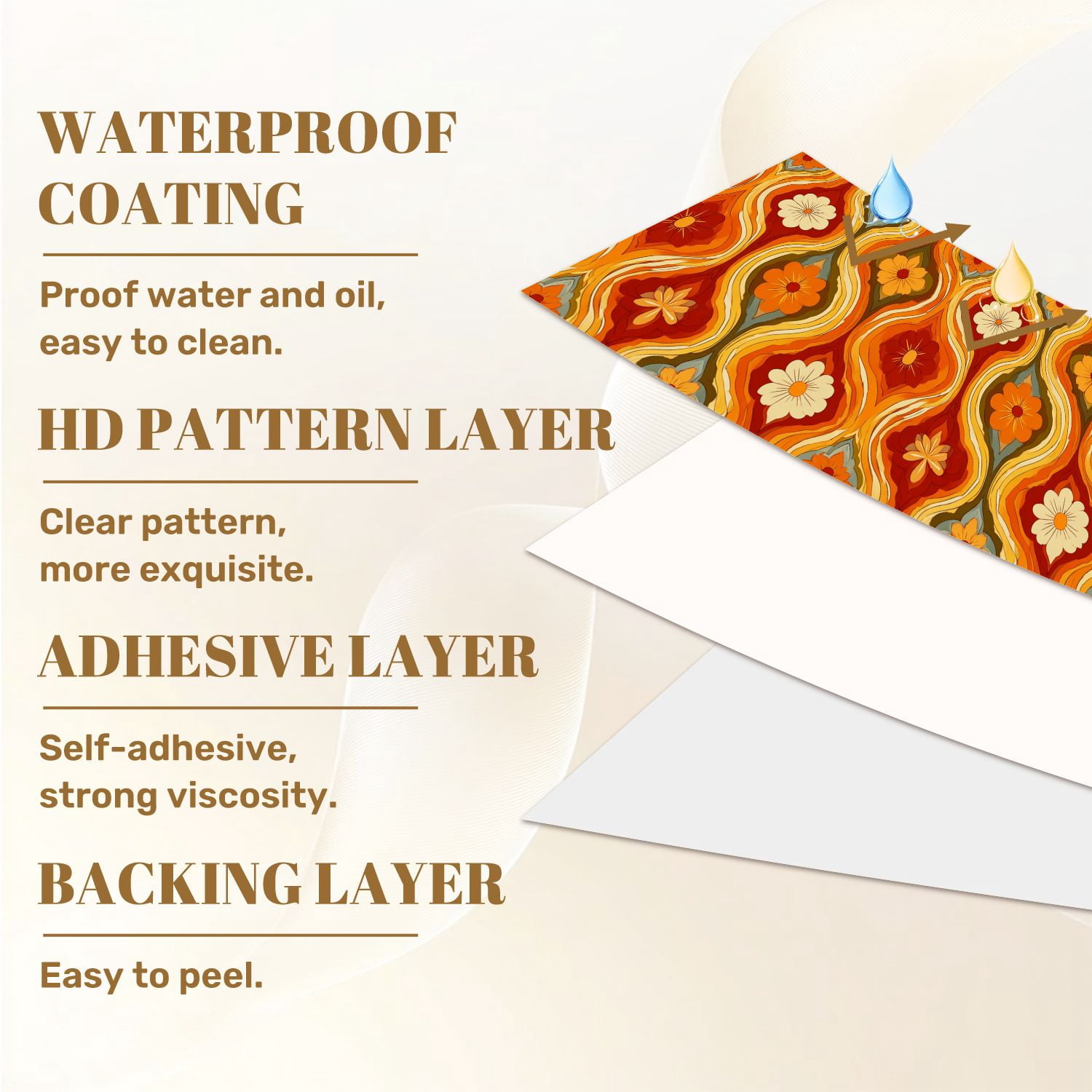 Vintage Peel and Stick Wallpaper Retro Floral Warm Tones Orange Red Yellow Wall Mural 17.7in x 9.8ft Self Adhesive Removable Wall Paper Renter Friendly Wallpaper for Nursery Bedroom Cabinets