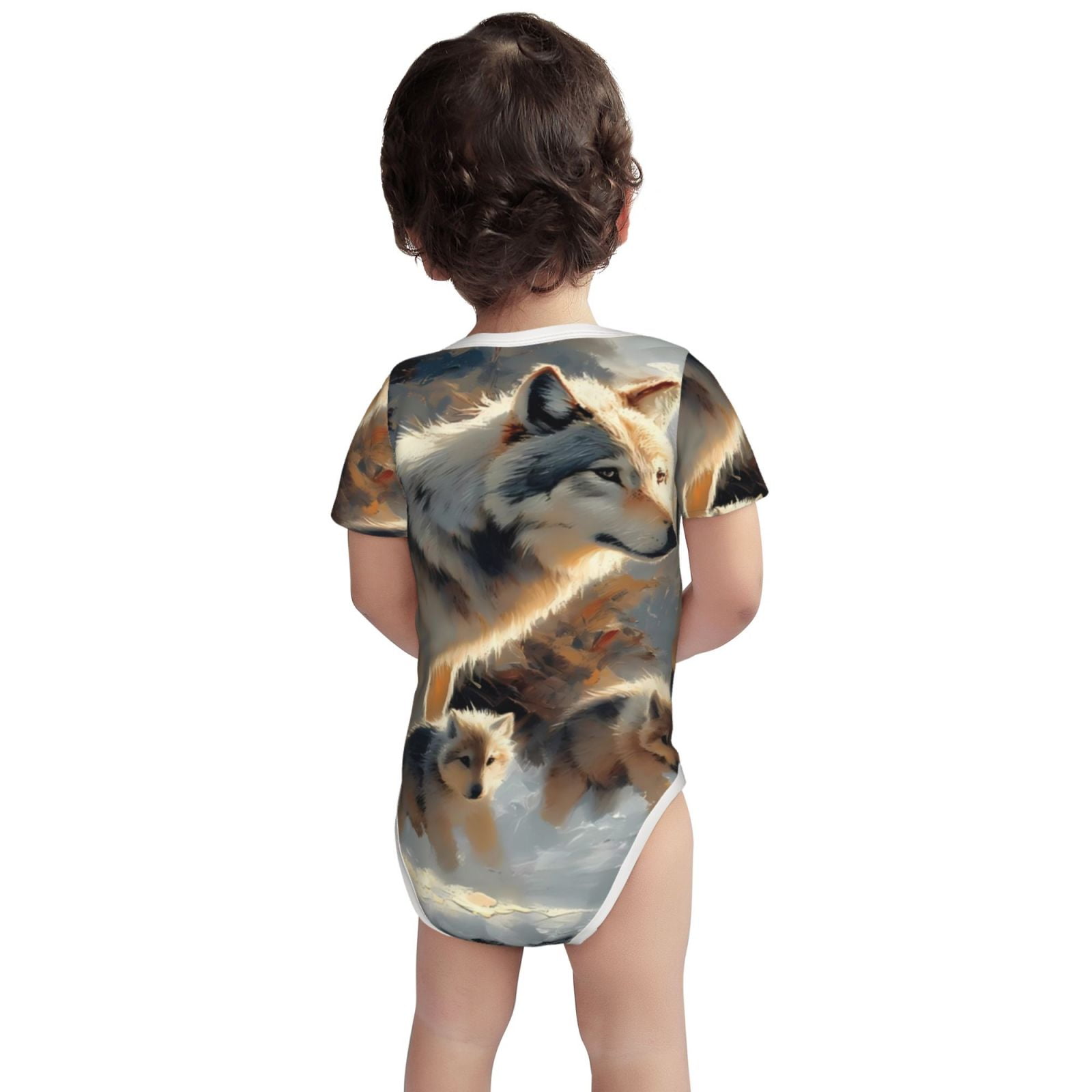 Xecao Wolf Family Winter Wonderland Print Baby and Toddler Short Sleeve Bodysuit,One-piece 100% Organic Cotton for Infant Baby-2 Years