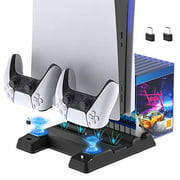 Ps5 Stand Cooling Fan Charger Station For Ps5 Digital Edition/Ultra Hd Console And Dual Controllers, Extra Usb Ports, 11 Game Rack Organizer And Charging Dock For Sony Ps5 Dualsense Controller