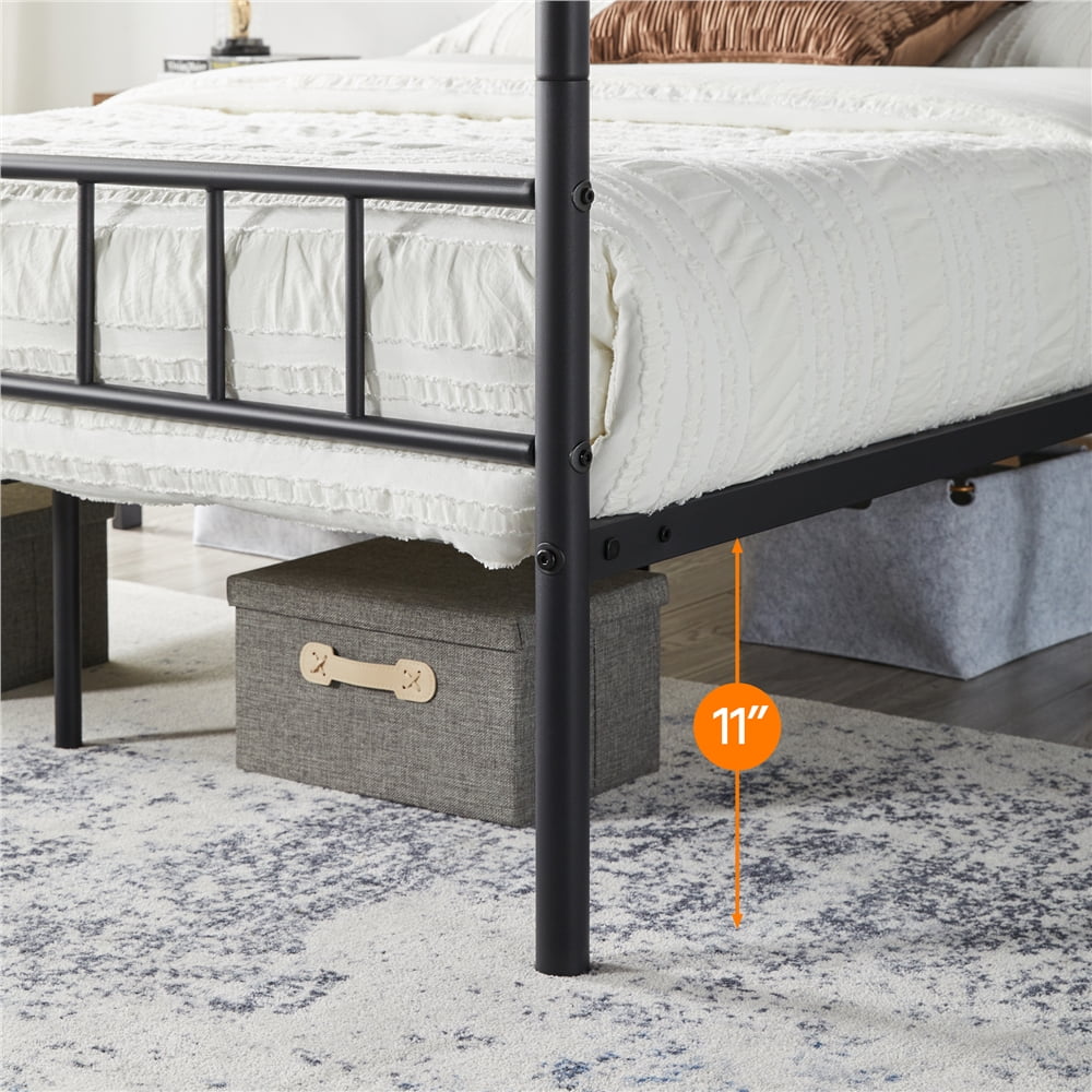 Renwick Juno Metal Canopy Frame Four Poster Bed with Headboard and Footboard, Full, Black