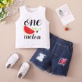 thumbnail image 3 of Toddler Baby Girl Summer Shorts Set Suspender Solid Color Tops and Ripped Denim Shorts 2PCS Outfits 3-4 Years, 3 of 9