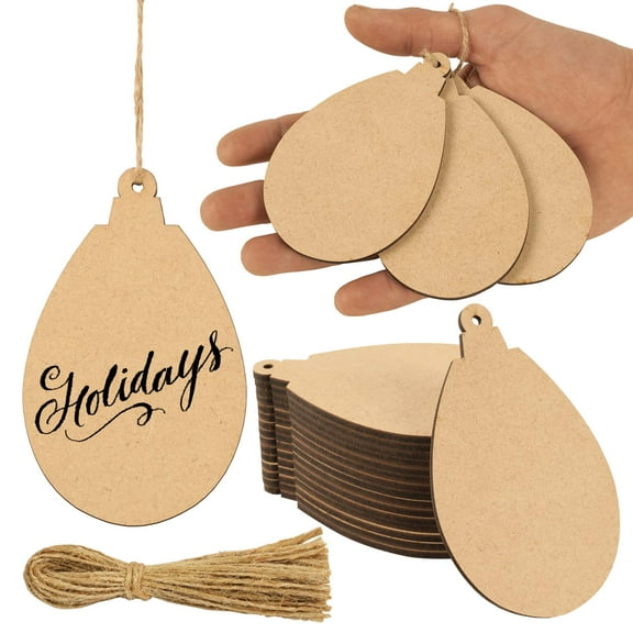 Inkdotpot 40pcs Balloons Wooden Ornament with Holes 3.5" Unfinished Predrilled Natural Wood Slices for Crafts Wooden DIY Christmas Ornaments Hanging Ropes Included