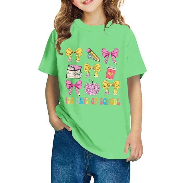 Xihbxyly Camiseta para Niño, Bonita Camiseta de Mangas Abullonadas, Estampado "100 Días de Colegio", Informal, Ideal para Verano, Ideal para Combinar con Cualquier Atuendo, Ideal para Viajes, Fiestas