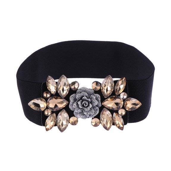 Worgeous Fashion Floral Women's Elastic Waist Cinch Belt Band for Dress with Crystal Buckle (Tawny)