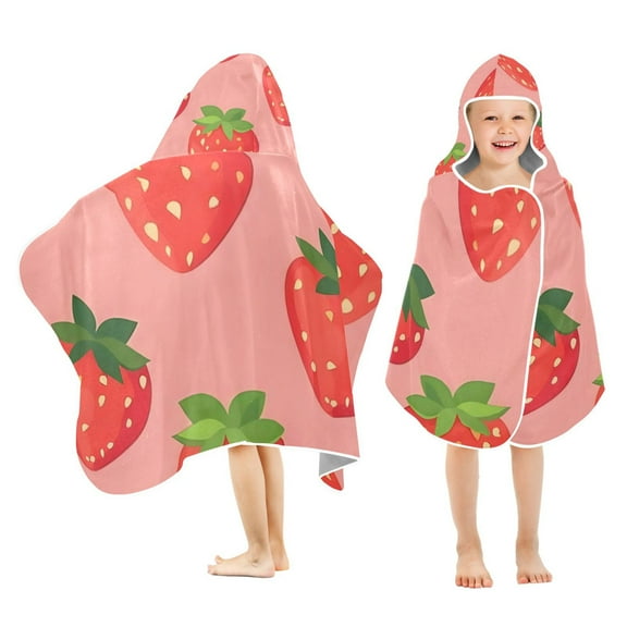 Strawberry Pattern Kids Hooded Beach Towel Baby Bath Poncho Towels with Hood Absorbent 50"x23.5" for Pool Swimming