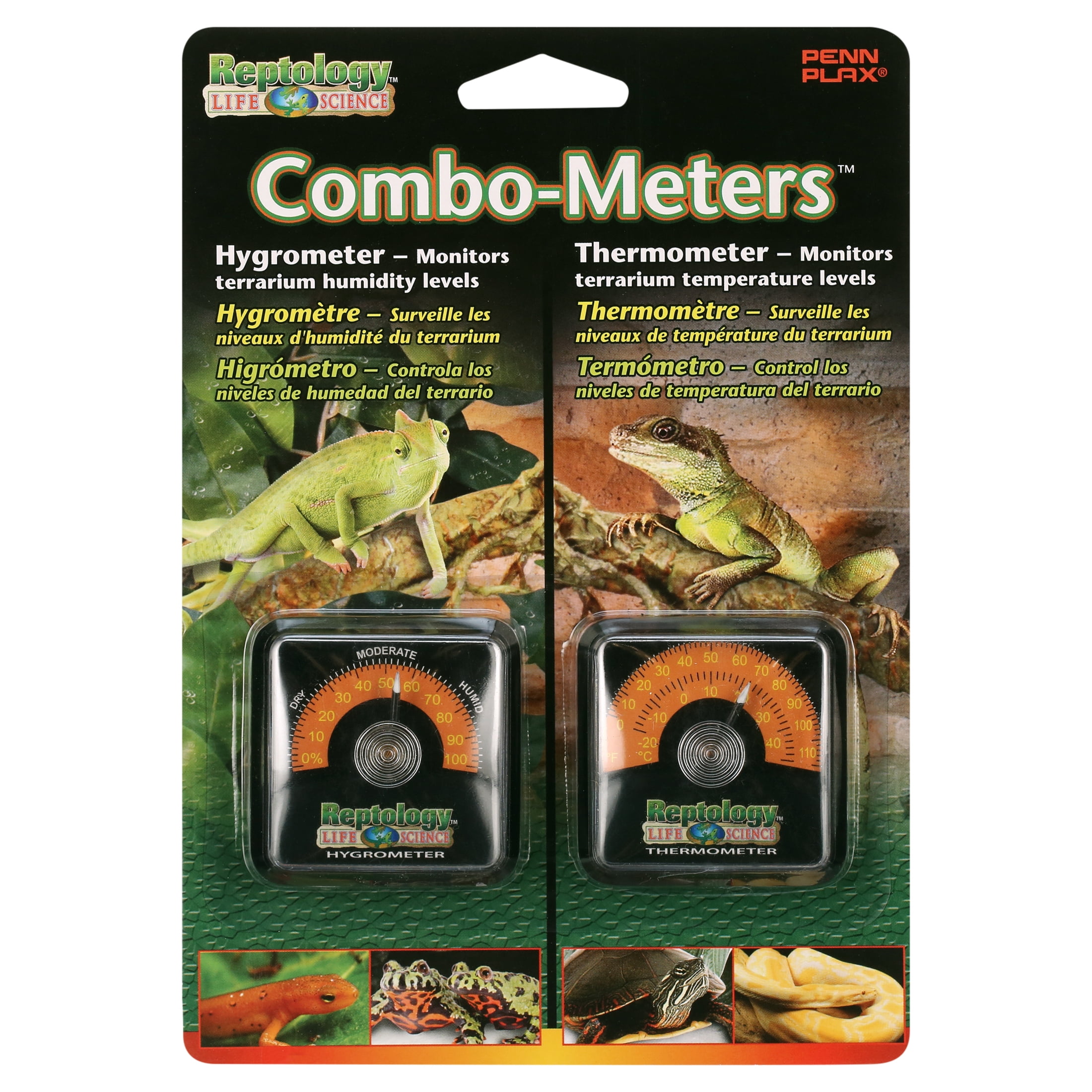 (3 pack) Penn-Plax Reptology Terrarium Reptile Hygrometer & Thermometer Combo for Reptiles - Black and Orange
