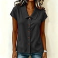 thumbnail image 4 of sdhkgrrt Women Short Sleeve Button Down Shirts Summer Casual Collared Tops Solid Slim Fit Pullover Blouses Cute Office Work Outfits Clothes, Black 2XL, 4 of 8