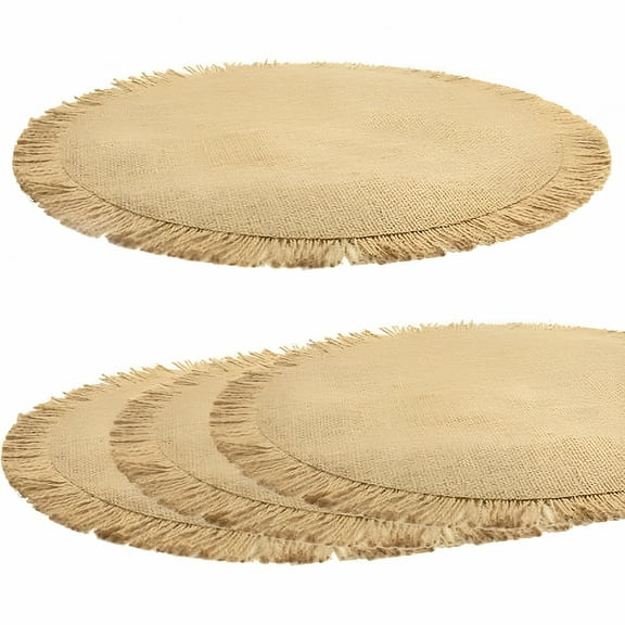 LAMIRO Dining Table Set of 4 Round Jute Placemats,Natural Jute Boho with Fringed Table Mat for Dining Table,Placemats Rustic Farmhouse Table Circle Dia 38 cm,Environmentally