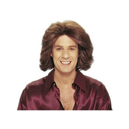 Feathered 70s Men's Brown Wig Halloween Costume Accessory