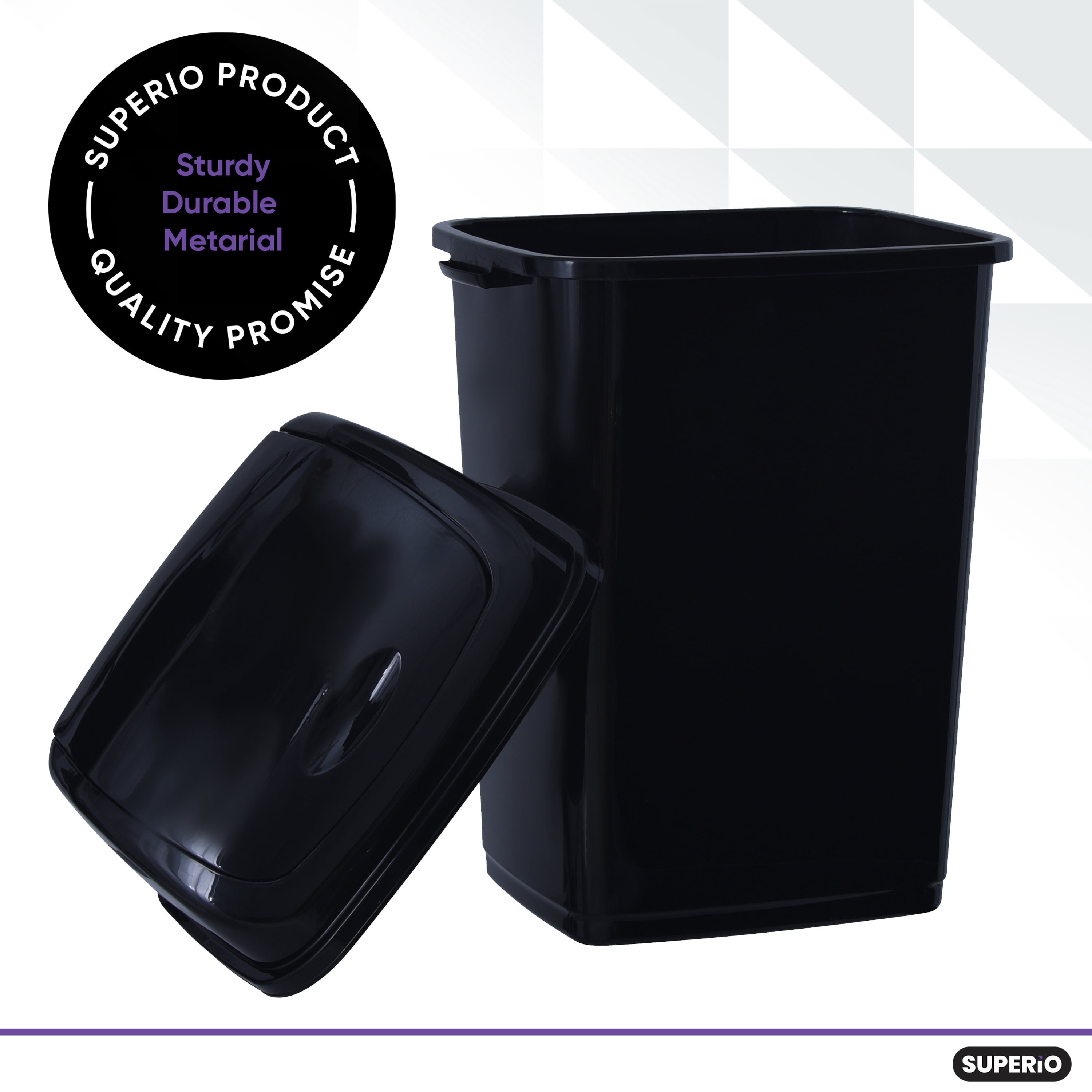 Superio Large Kitchen Trash Can 13 Gallon Black Swing Top Trash Can with Lid, 52 Qt