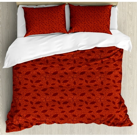 Burnt Orange Duvet Cover Set Leafage Pattern With Victorian Lace