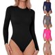thumbnail image 2 of Soft and Form fitting Black Bodysuit Long Sleeve Romper Round Neck Suitable for Everyday Wear or Dressing up rose Red L, 2 of 4
