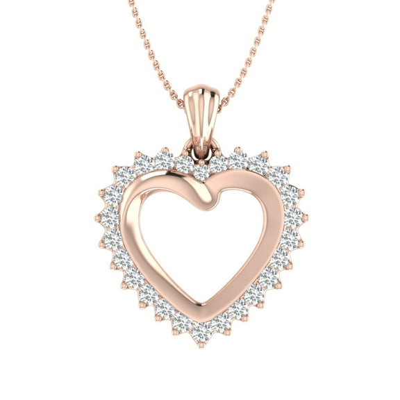 1/4 Carat Diamond Heart Pendant Necklace in 14K Rose Gold (Silver Chain Included) (I1-I2 Clarity)