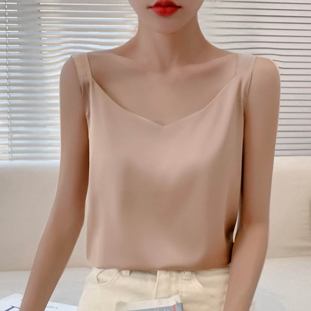 Puntoco Camisetas básicas sin mangas para mujer Camiseta informal y moderna de verano para mujer con escote en V redondo y sin mangas