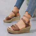 thumbnail image 5 of Cethrio Wedge Sandals for Women 2025, Holiday Open Toe Summer Ankle Strap Womens Footwear Khaki Size 6.5, 5 of 6
