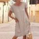 thumbnail image 3 of Vestido Vestido informal de mujer con cuello redondo de lino y algodón de gran tamaño para uso diario (Caqui S) Cgtredaw Caqui T S para Mujer, 3 of 6