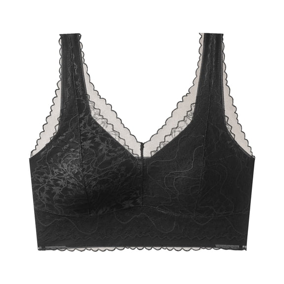 Zpanxa Wireless Bras for Women Lace Padded Deep V Back Smoothing Wide Straps Everyday Bra Black 38BC