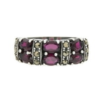Sterling Silver Red Garnet and Marcasite Statement Ring, Size 10