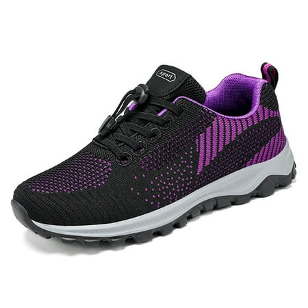 

Aousin Unisex Casual Loafers Comfortable Elastic Shoelace Cushioned Outdoor Accessories (Black Purple 5.5)