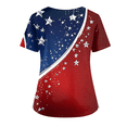 thumbnail image 4 of 4th of July Scrub Tops for Women Loose V Neck American Flag Print Scrub Shirts Short Sleeve Independence Day Patriotic Scrubs Nursing Workwear Medical Nurse Uniform with Pockets Deep Red S, 4 of 4