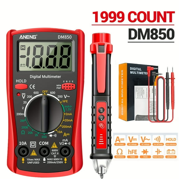 TKDMR Digital Multimeter Tester 1999 Counts with DC AC Voltmeter and Ohm Volt Amp Meter; Measures Voltage, Current, Resistance, Continuity and Diode, black、red