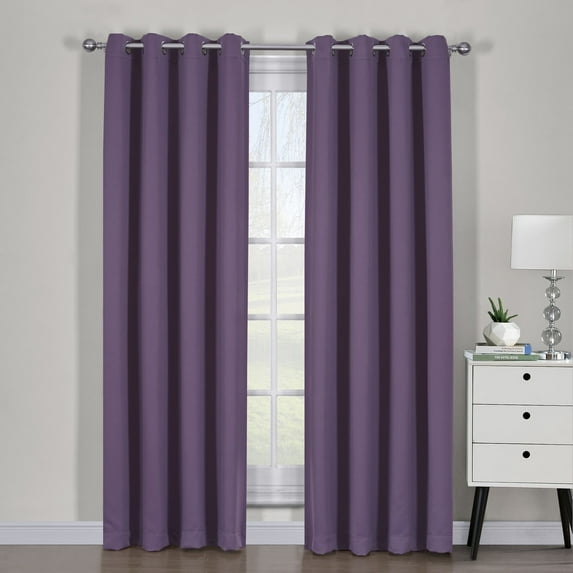 Ava Blackout Weave Grommet Curtain Panels With Tie Backs Pair ( Set of 2) - W108" X L84" Pair - Purple