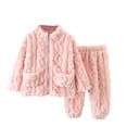 thumbnail image 2 of Kids' Fleece Two Pieces Set Flannel Loungewear Fluffy Zipper Jacket with Pockets Elastic Waist Pant to Fuzzy Outfit for Winter, 2 of 3