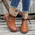 thumbnail image 2 of Wide Mid Calf Boots for Women Vintage Casual Leather Knit Low Heel Combat Riding Work Booties, 2 of 8