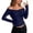 D-Navy240, variant on DHFJKG Womens Off The Shoulder Long Sleeve T Shirts Lace Trim Fitted Crop Tops For Women