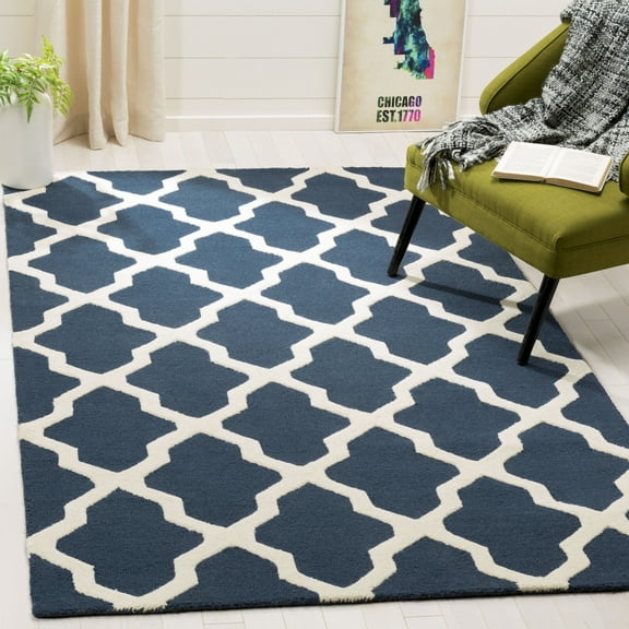 SAFAVIEH Cambridge Liam Geometric Wool Area Rug, Navy Blue/Ivory, 8' x 10'