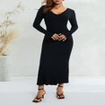 thumbnail image 3 of Women Long Sleeve Bodycon Sweater Dress Ribbed Knit Slim Fit Maxi Long Dress, 3 of 6