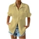 thumbnail image 2 of ICHUANYI Clearance Women's Solid Color Short Sleeved Loose Fitting Shirt Button V-neck Solid Color Shirt Tops(Yellow, M) ICHUANYI WER2023080800532, 2 of 6