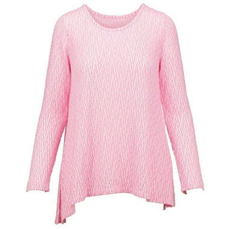 Chelsea Home Shirt - Chelsea & Theodore Women's Size Large Long Sleeved Textured Top, Light Pink/White