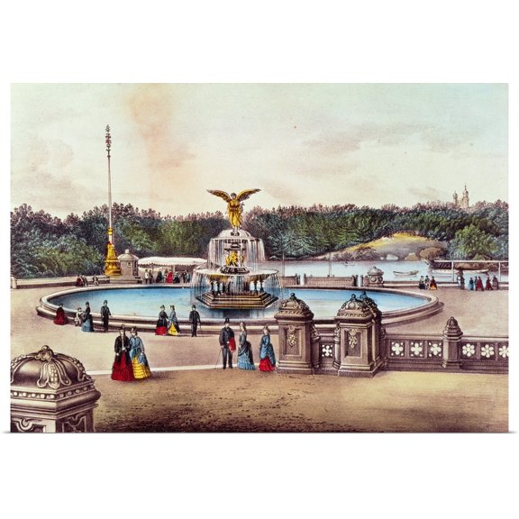 Great BIG Canvas | Rolled American School Poster Print entitled Bethesda Fountain, Central Park, New York, published by Nathaniel Currier