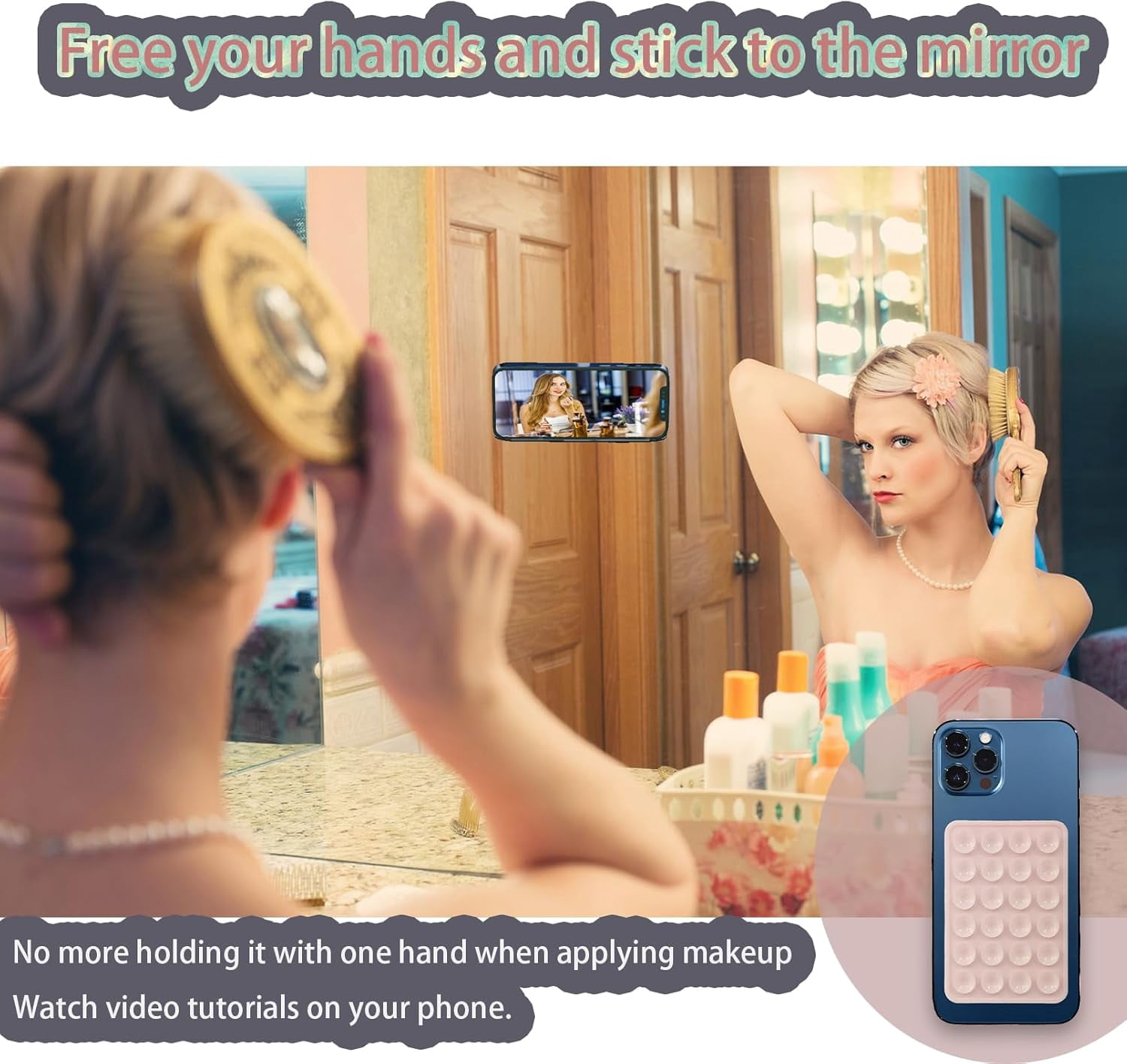 MKEUDQ-Silicone Suction Phone Case Mount,Non Slip Sticky Phone Grip Holder for Selfies and Videos, Hands-Free Strong Grip for iPhone and Android Light Pink