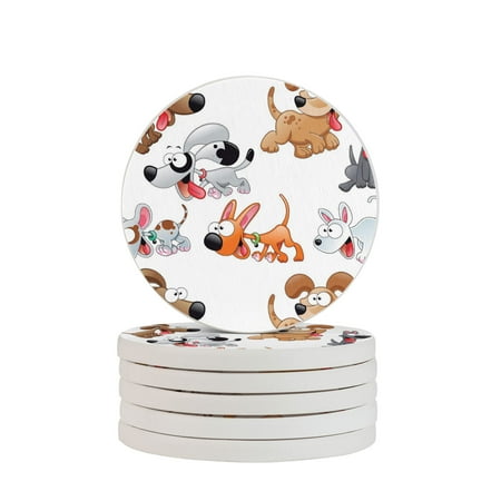 

Circular Drink Coasters Set Dogs Cartoons Beautiful Home Decor Diatomite Heat-Resistant Diatomite Protect Table Countertop