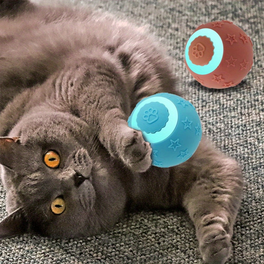 2 interactive cat toy balls (red and blue), durable fully automatic 360 ° rolling pet ball, equipped with USB charging LED lights, suitable for cat and dog entertainment