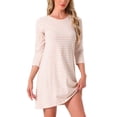 thumbnail image 1 of INSPIRAR CHIC Ropa de dormir para mujeres, vestido de dormir de algodón a rayas con mangas 3/4, cuello redondo, midi, color de contraste, vestido suave de noche, S rojo, 1 of 6