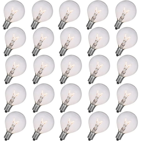 

Pack of 25 Replacement G40 Bulbs for Outdoor Patio String Lights 2300K Warm White Lighting and E12/C7 Base 5W Incandescent Filament and Clear Glass Material