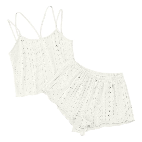 BRICH Women's Elegant Sleeveless Cami Tops and Shorts 2 Piece Sleepwear Sets with Breathable Comfort Outfits White XL