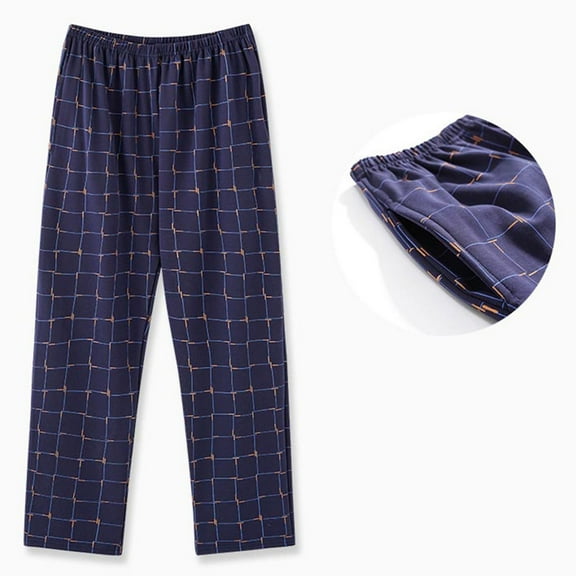 Xuniizn Mens Pajama Pants, Plus Size Plaid Print Elastic Waistband Casual Pants with Pockets, Breathable Soft Loose Comfy Sleepwear