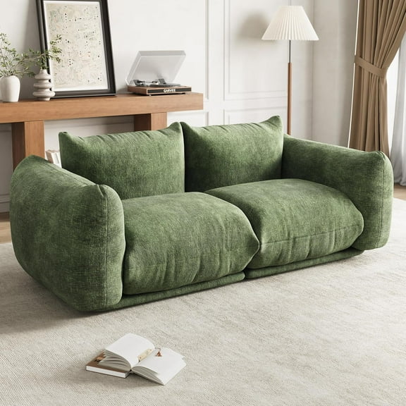 75.2" Green Cloud Sofa Couch, Modern Chenille Deep 2 Seater Loveseat with Ottoman, Comfy Modular Couches for Small Living Room, Apartment, Studio, Office